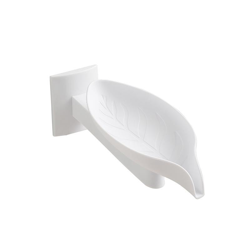 

No-Punch Wall-Mounted Leaf Soap Dish Holder - Draining Soap Rack with No Water Accumulation. белый