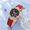 Yousheng 1 Set Women Watch Necklace Bracelet Ring Ear Studs Rhinestone Butterflies Round Faux Leather Strap Ladies Dress Wrist Watch Fashion Jewelry