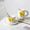 Bow Knot Ceramic Cup and Plate Set Girls Coffee Mug  Home Breakfast Cups Office Afternoon Tea Cup Water Cups Milk Mug Juice Mugs