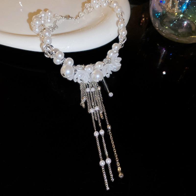 Lace Bow Pearl Earrings Necklace Vintage Elegant Celebrity Jewelry Set Light Luxury Niche Jewelry