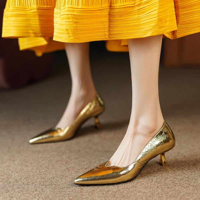 Fashion Women's new pointed leather minimalist banquet high-heeled plus size work shoes princess shoes wedding shoes