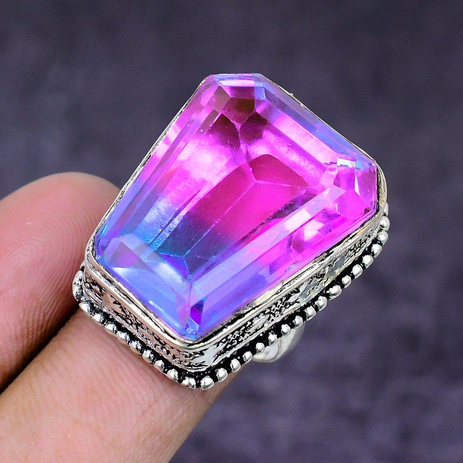 Natural Bi-Color Tourmaline 925 Sterling Silver Jewelry Ring Size 7.5 ETC-14805