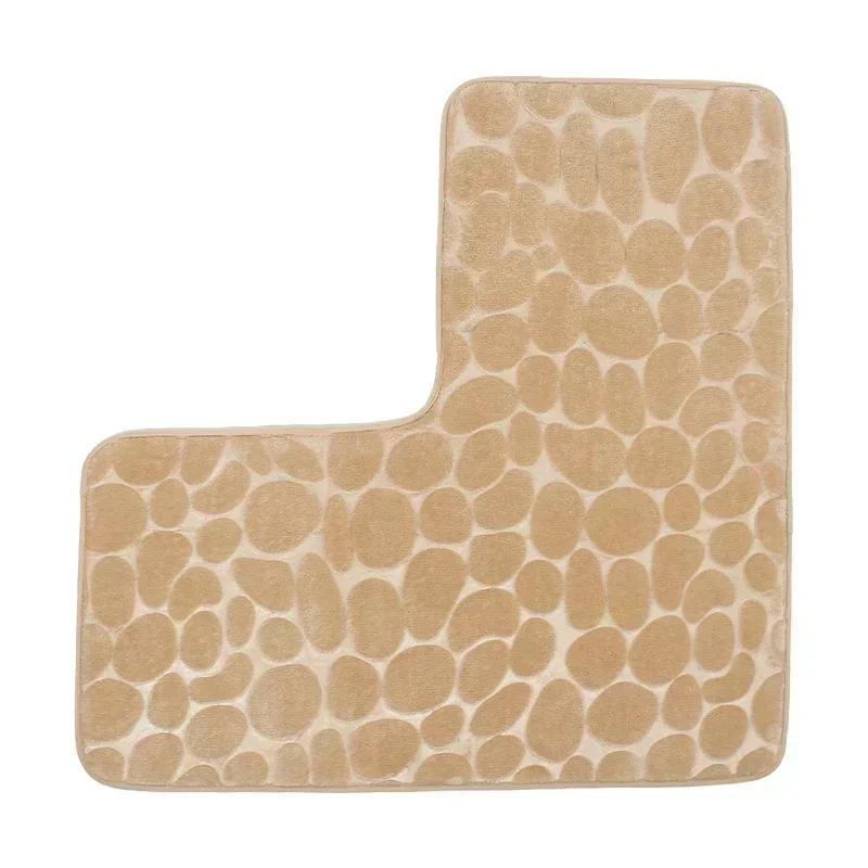 L-förmige Eck-Badezimmermatte Kieselstein Rutschfeste Toilettenmatte, Maschinenwaschbar Weiche Saugfähige Bodenmatte Badeecke Duschmatte 80x80cm beige