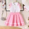 Girls' Fashionable Powder-white Outfit - Summer Children's Princess Top and Pleated Skirt Set