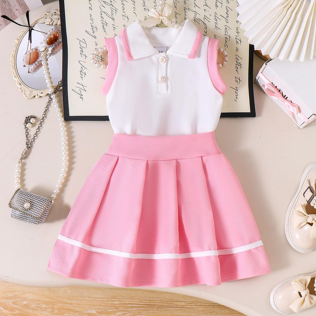 Elegante Completo Bianco Polvere per Bambina - Set Estivo Principessa con Top e Gonna Pieghettata
