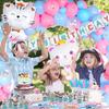 183 PCS Cat Birthday Party Decorations, Cat Themed Party Decorations Includes Balloons, Backdrop, Happy Birthday Banner, Tablecloth, Plates, Cups,