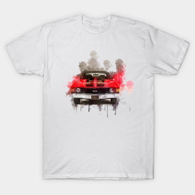 

Men Black Print T-shirt Chevy Chevelle Ss Color Bomb No-Cut Transfer Paper Print Cotton Tshirt 3XL білий