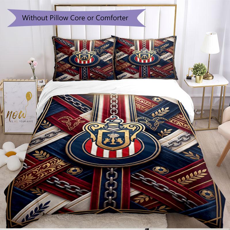 3pcs Duvet Cover Set (1*Duvet Cover + 2*Pillowcase, Without Core), Club Deportivo Guadalajara Print Soft All‑Season Bedding Set, Home Bedroom Decor Gi