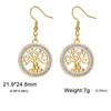 Tree of Life Women's Earrings Stainless Steel Gold Clear Zircon Round Pendant Dangle Earring Amulet Jewelry Gift