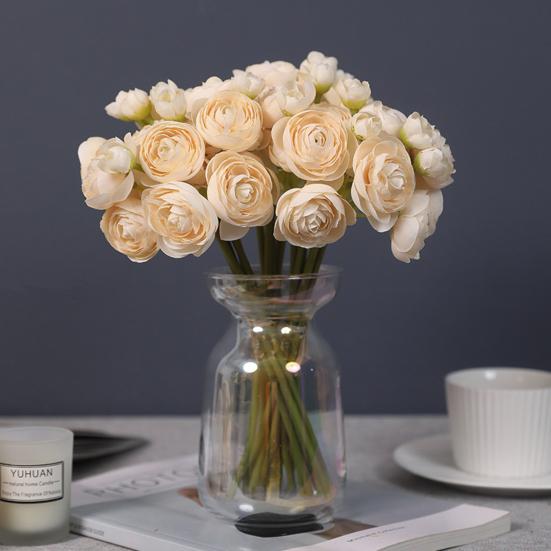 6Pcs Artificial Camellia with Stem Realistic Colorful Fake Rose Flower Wedding Home Office Table Centerpiece Faux Floral Bouquet Flower Arrangement