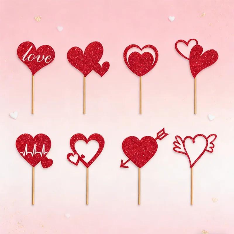 8/24-Piece Heart-Themed Cake Decorations Birthday, Wedding, Party, Valentine's Day Cake Decorations DIY Cake Decorations