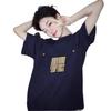 Plus Size Navy Blue Retro Cotton T-Shirt for Women - Summer Half-Sleeve Trendy Top