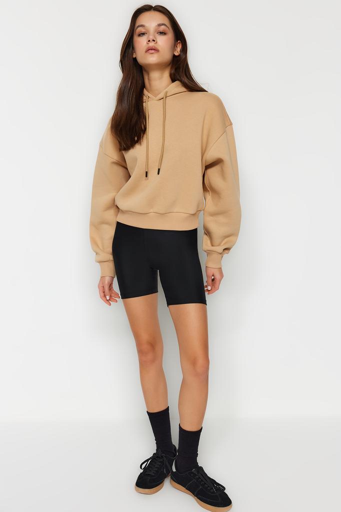 Motegenser for kvinner Lang smaragdgrønn hette med hette i normal passform, brodert hettegenser med fleece på innsiden