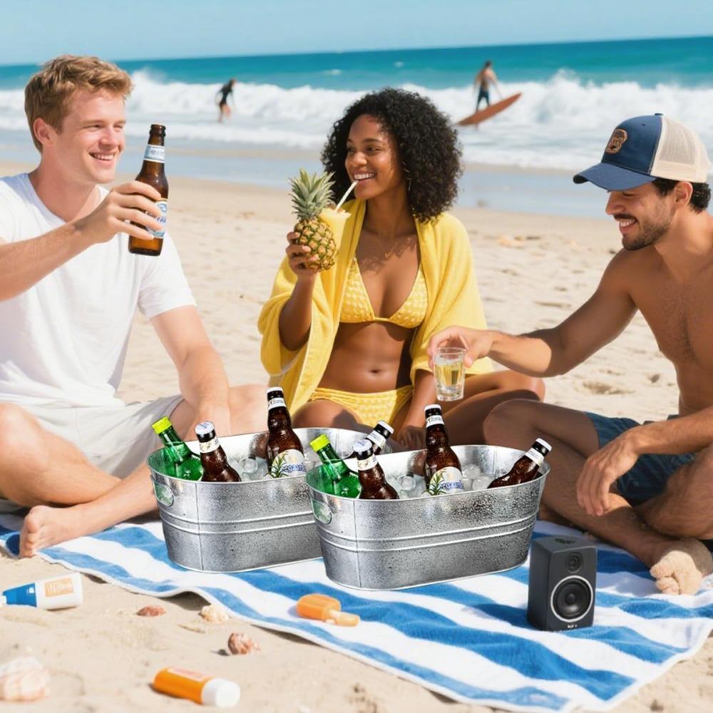 1pc Galvanized Tub Ice Bucket Large Metal Drink Buckets for Parties Beer Beverage Tub with Carry Handles for Champagne Cocktails Wine Cooling
