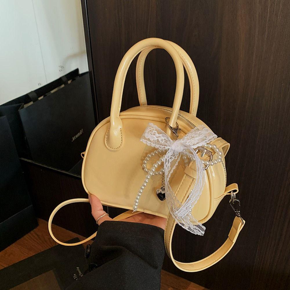 PU Leather Bowling Shoulder Bag Sweet Pillow Handbag Elegant Boston Crossbody Bag Girls/Female