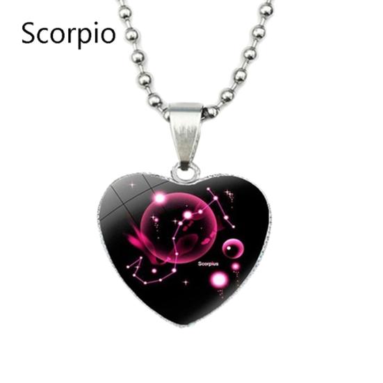 Love Heart Necklace Fashion Charming Glass 12 Zodiac Constellations Sign Pendant for Women