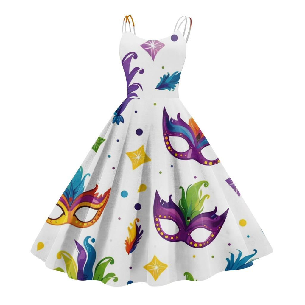 Damenkleid, Karnevalsdruck, Sexy Strapse, Großes Display, Retrokleid