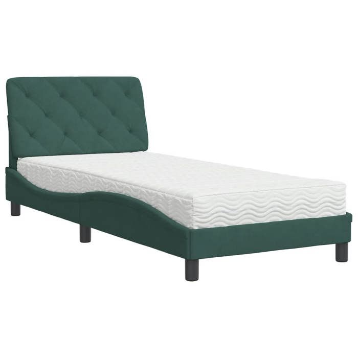 VidaXL Lit avec Matelas, Lit Rembourré avec Coussin de Tête de Lit, Lit Simple, Lit Adulte de Chambre à Coucher Intérieur, 3208637