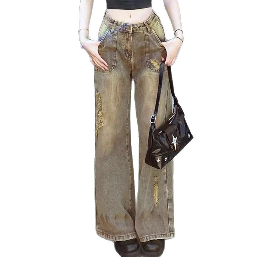 Comfortable Done Old Broken Holes Jeans Women Skinny Drag Floor Wide Leg Straight Straight Trousers Long Trousers Jeans for Women Long Denim Pants
