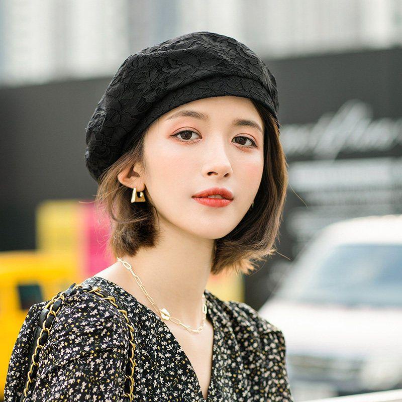

Женский берет, женская летняя кружевная шляпа художника, японский весенний дышащий берет чёрный