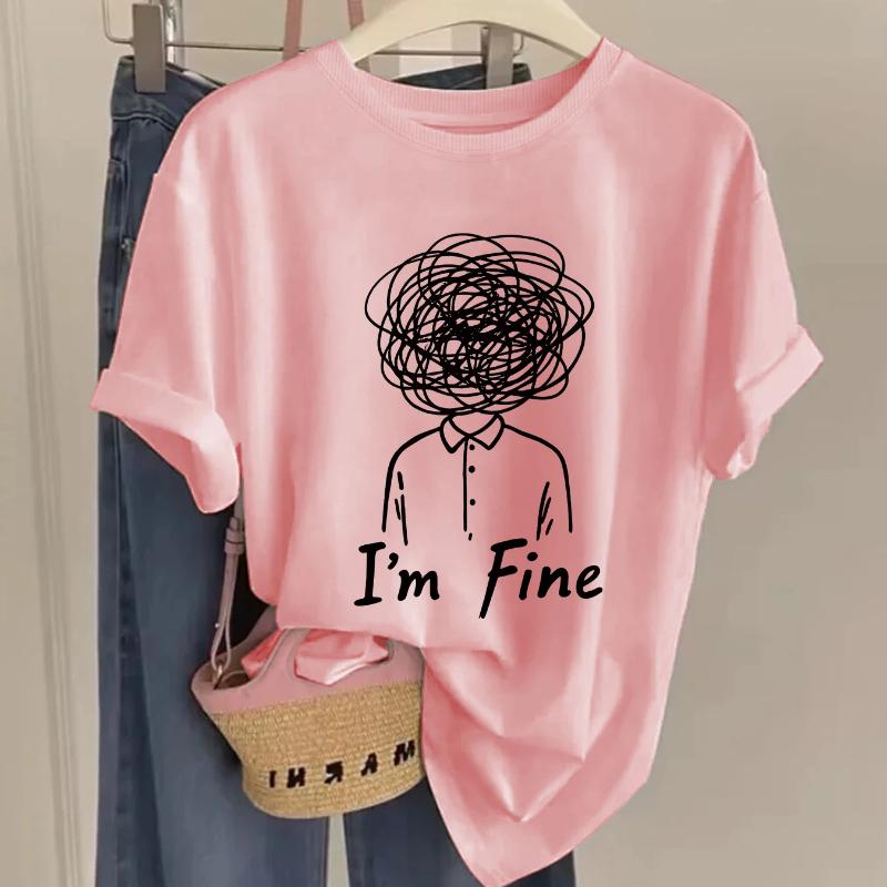 Pattern Printed T-shirt - Short Sleeved Round Neck Casual Top, Women's T-shirt, Casual Wear, Round Neck Shirt