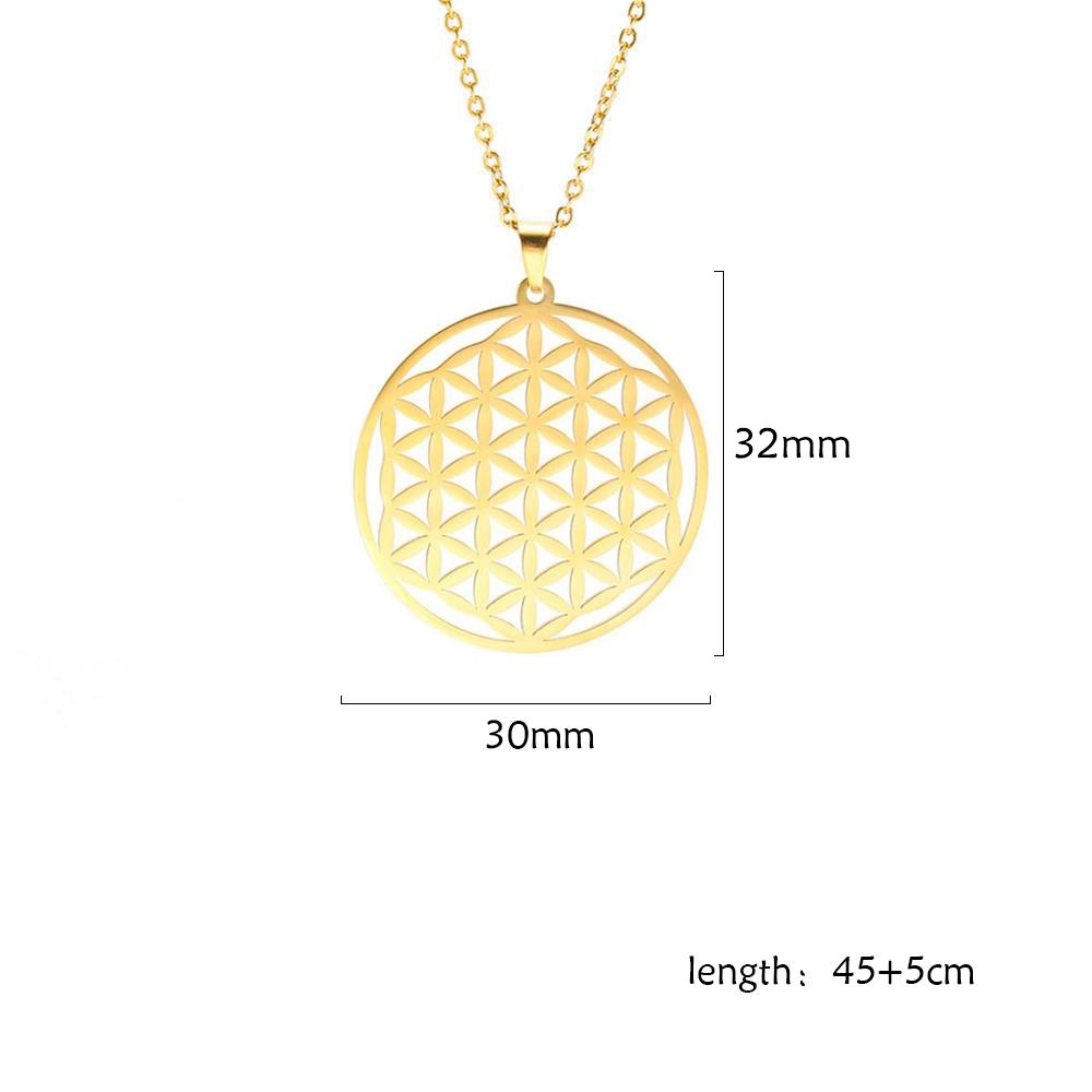 Flower of Life Sacred Geometry Necklace Stainless Steel Mandala Neck Chain Women Men Viking Vintage Universal Spiritual Jewelry
