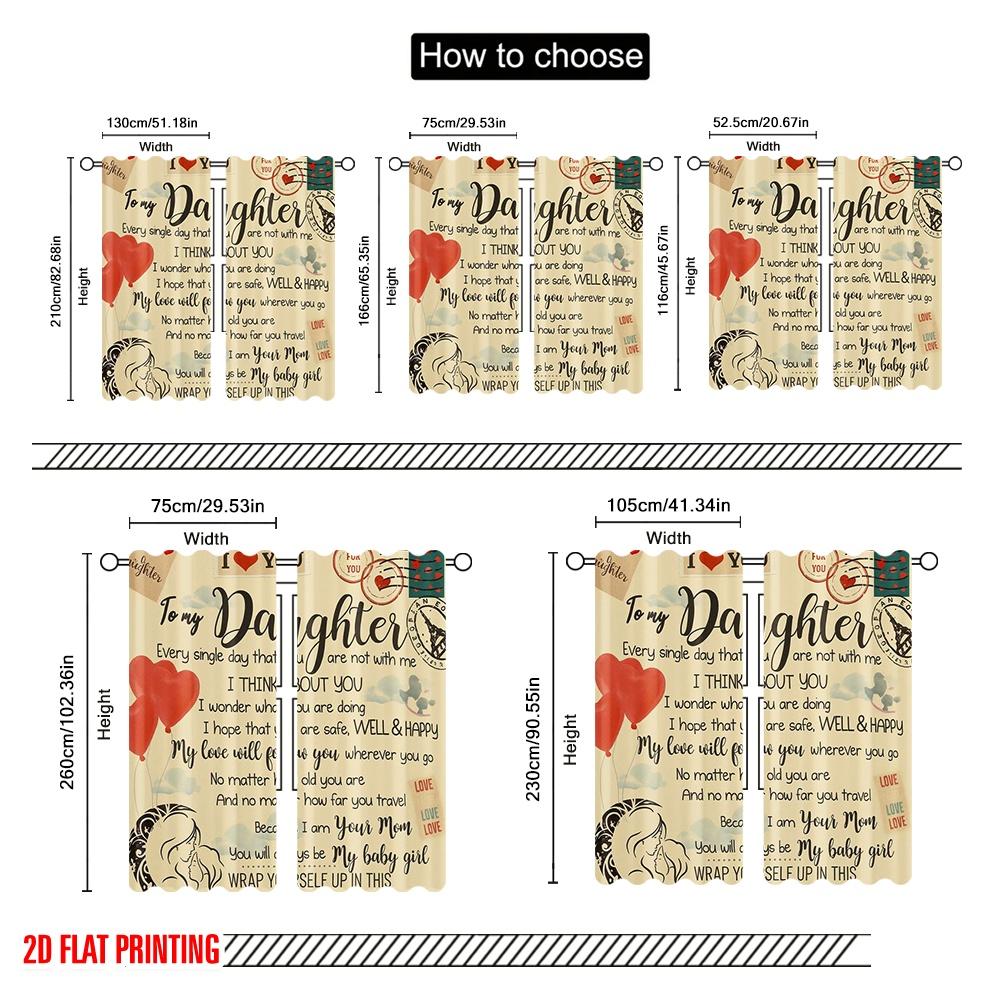 2 Stück, 2D-Flachdruck Lichtfilternde Vorhänge Liebesbrief an Tochter 100% Polyester (ohne Stange) Festlich Ldeal für Schlafzimmer