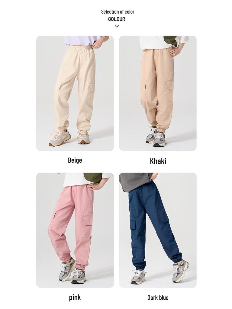 Spring & Autumn Kids' Mosquito-Proof Cargo Pants – Girls' Solid Color Casual Wear