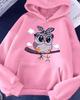 Women Cute Owl Graphic Hoodie Leopard Bow Bandana Owl Print Long Sleeve with Pocket Pullover Casual Hooded Sweatshirt Female Top