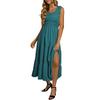 Women's U Neck Sleeveless Midi Dress Loose Fit High Waist Ruffle Tiered Summer Dress