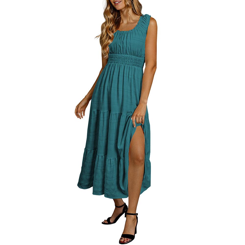 Women's U Neck Sleeveless Midi Dress Loose Fit High Waist Ruffle Tiered Summer Dress