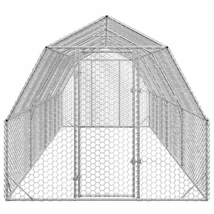 VidaXL Chicken Coop 2.5x8x2.25 M Galvanized Steel, Walk-in Chicken Run, Accessible Chicken Enclosure, Chicken Cage 3328518
