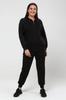 Women's Large Size Stoned Zippered Pocket Jogger Tracksuit Set Black