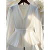 French Style V-neck Long-sleeved Top Niche Light Luxury High-end White Shirt for Women