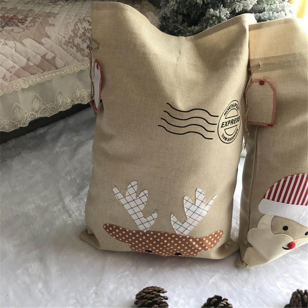 Handmade Christmas Present Pouch Large Polyester Bag for Holiday Gift Wrapping Santa/Deer Candy Storage Container
