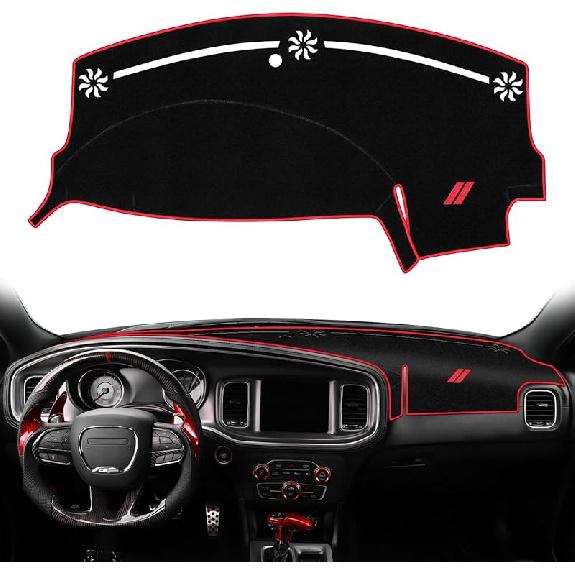Накладка на панель приборов для Dodge Charger Аксессуары 2011- Коврик на панель приборов Защита от солнца Без бликов Защита от УФ-лучей Нескользящая Внутренняя накладка (красный) Red Edge