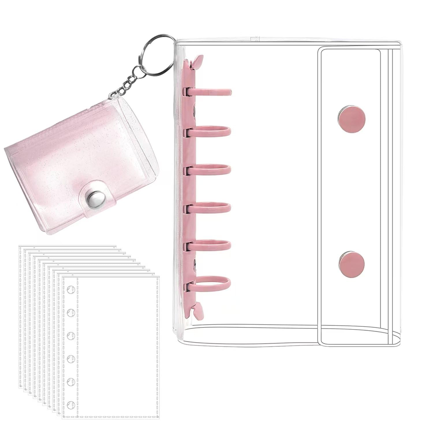 

A7 Pink 3D Sticker Book 20 Refills Mini Transparent Shrink Plastic Mini Binder with Card Perfect for Fandom and More [Includes + Keychain-Style Book] розовый