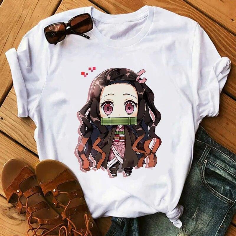 

Женская футболка Nezuko с графическим принтом Harajuku, эстетические белые топы