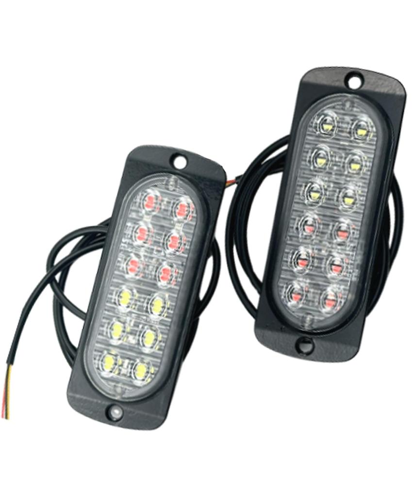 HTharros Car LED Strobe Light 12 LED 24V Universal White Red 2pcs Warning Light Flashing Daylight Truck Decoratra WR