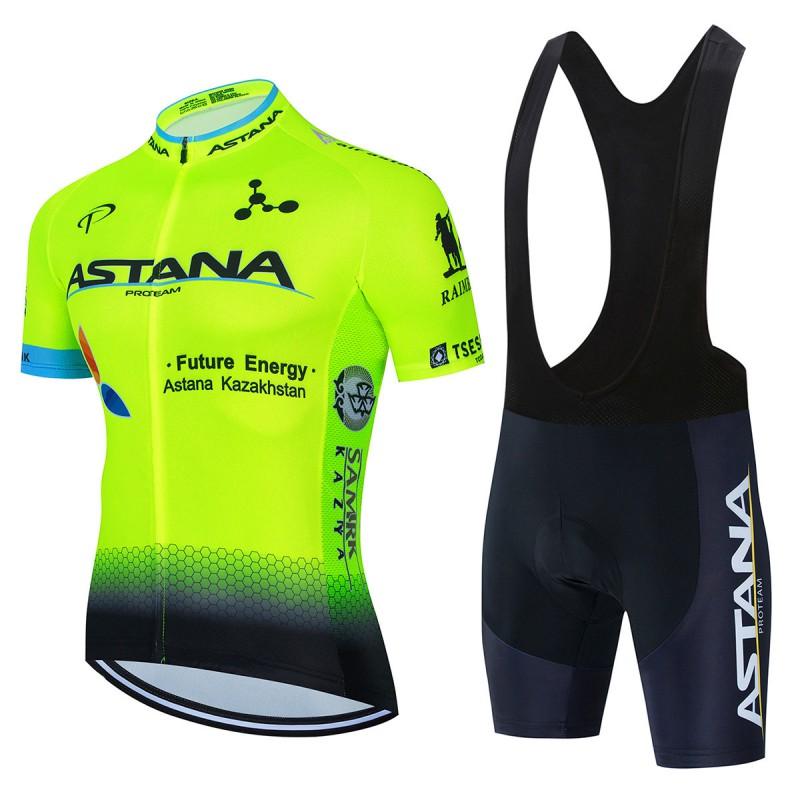 Mens Cycling Jersey Set Breathable Quick-Dry Short Sleeve Kit ASTANA Team Style Ride Wear