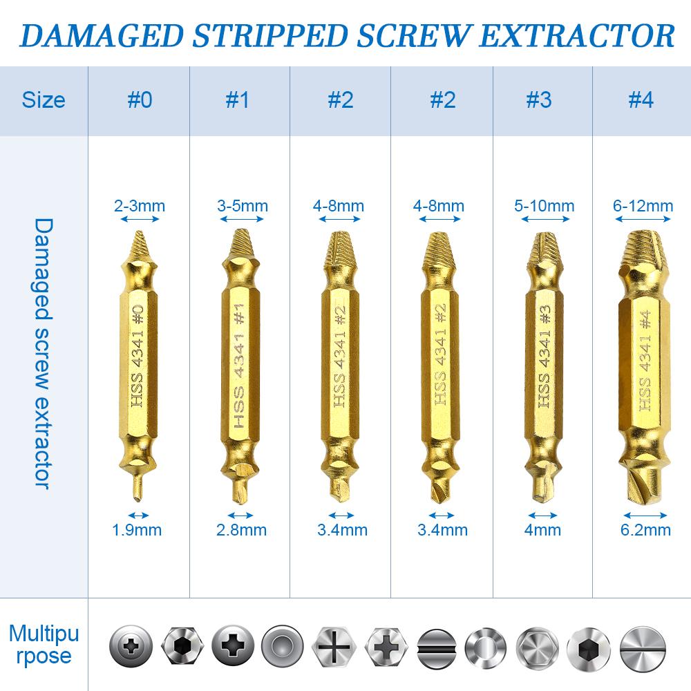 Nindejin 4/5/6Pcs Damaged Screw Extractor Drill Bit Extractor Drill Set Broken Speed Out Bolt Extractor Bolt Stud Remover Tool