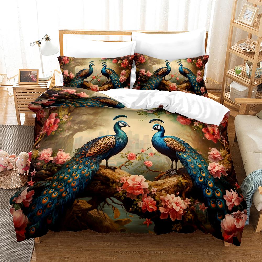 

Комплект постельного белья из 3 предметов с принтом павлина, мягкий и удобный, дышащий, подходит для спален и гостевых комнат. 173x229cm