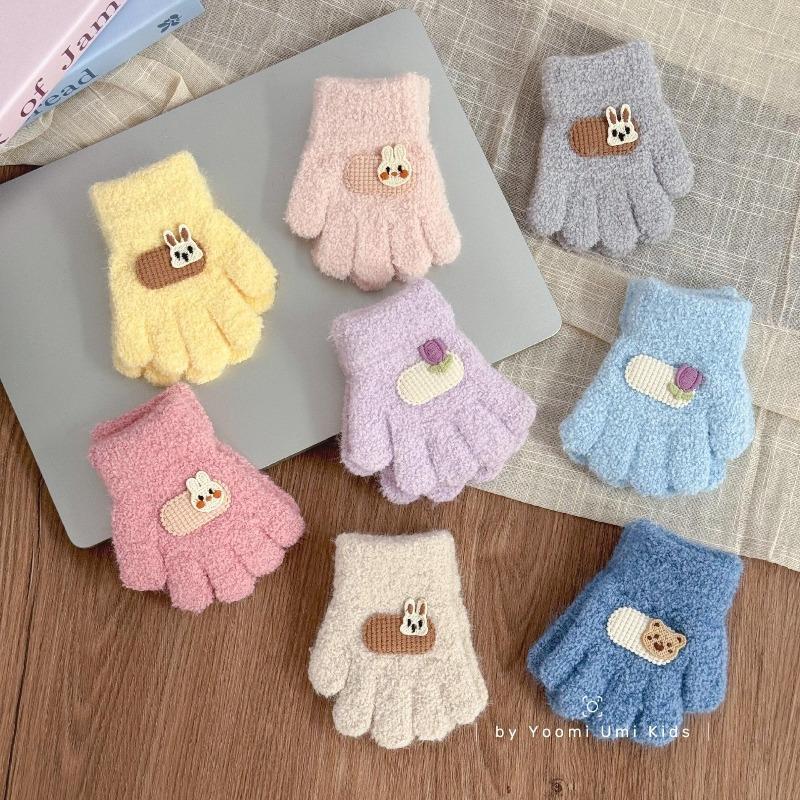 Children's gloves winter thickened infants and young children cold and warm children five-finger boys and girls knitted finger gloves