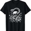 Skull Snake Graphic Roses Flower Art Design T-Shirt