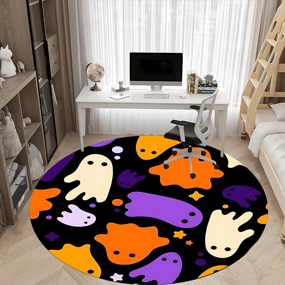 1pc Ghost Pattern Carpet, Round Non Slip Durable Large Size Office Carpet, Suitable for Office