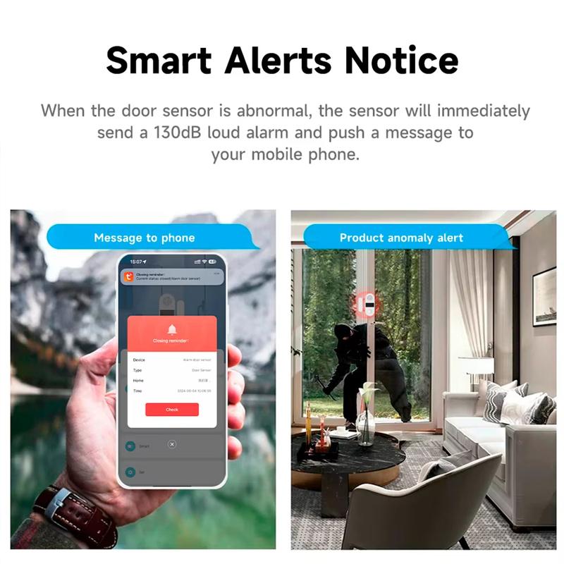 Tuya ZigBee Water Door Window Sensor 130dB Sound Control Alexa Door Detectors Open/Close APP Remote Light Alarm System