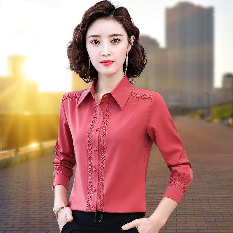 Jarní Podzimní Košile Pro Ženy Elegantní Ležérní Kancelářské Dámské Topy s Dlouhým Rukávem Vintage Halenky Dámské Košile