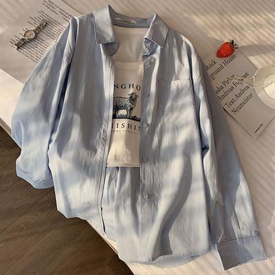 Camicia Semplice da Donna Coreana Ampia Manica Lunga Chic con Bottoni Casual Autunno Abbinabile Blusa da Ufficio per Signore