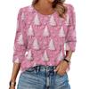 Women's Fashion Casual 3/4 Christmas Print Color Shirt Women's Round Neck Tops