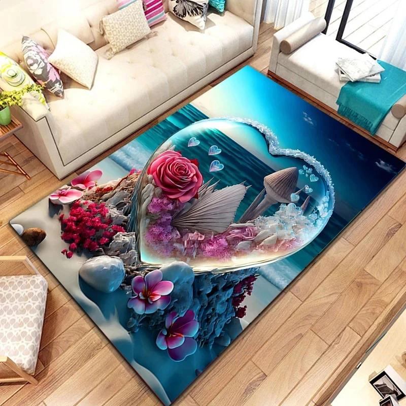 Crystal Love Pattern Carpet Romantic Theme Beach Floor Mat Soft Area Rug for Living Room Sofa Bedroom Non-slip Creative Doormat